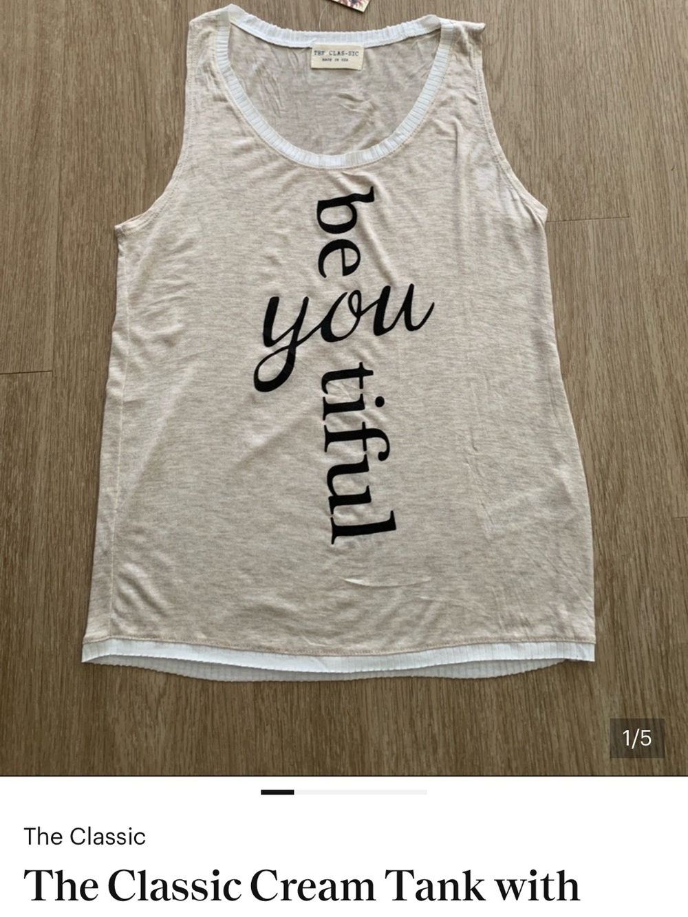 The Classic Cream Tank with Black Vertical "be you tiful" Script